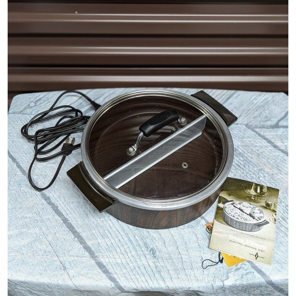 Vintage MCM Brown Woodgrain Electric Serving Dish Warmer